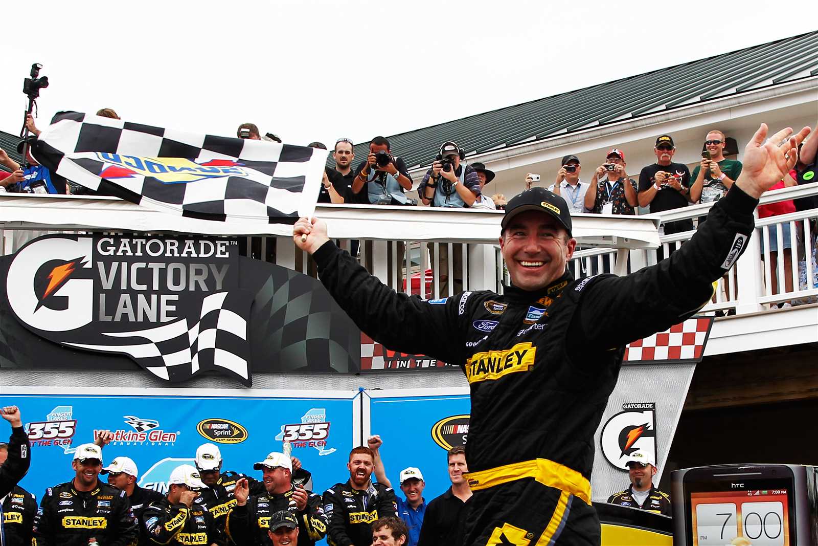<p><u>Aug. 12, 2012</u><br />After leader Kyle Busch spun out, Marcos Ambrose and Brad Keselowski went at it on the final lap of the race, trading the lead as they made contact while racing side-by-side to the checkered flag. It was Ambrose who would come out on top, earning the road-course expert his second consecutive win at the track.</p>